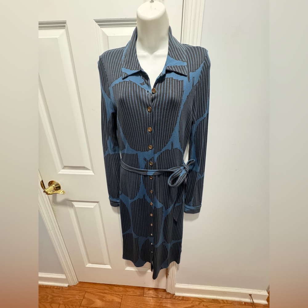 Boden Blue and gray Long Sleeve Notched Collar Shirt Dress size 4
